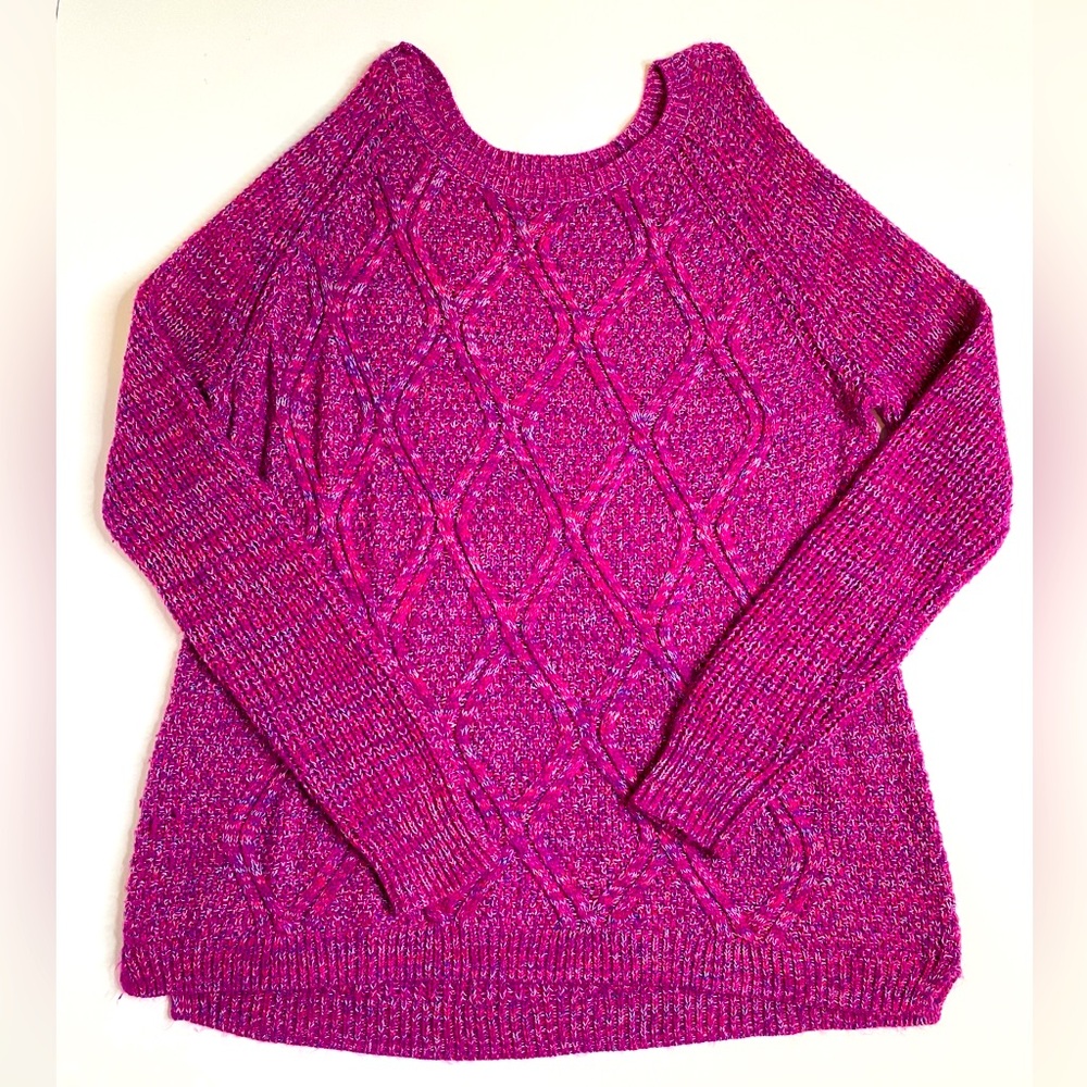 Pink Crew Neck Sweater with Intricate Knit Pattern XXL